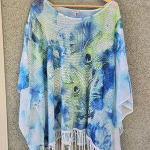 Avenue Peacock Batwing Fringe Blouse